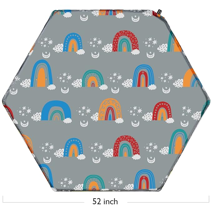 Hexagon Playpen Mat, Compatible with Regalo Play Yard and hiccapop PlayPod Portable Playpen, Self Inflatable Mattress Pad, Portable and Comfortable Play Yard Mat with Carry Case - Rainbow