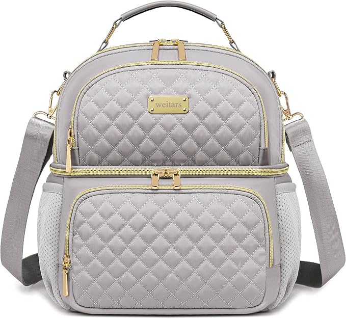 Weitars Lunch Bag for Women,Dual Compartment Lunch Box for Women Lunch Tote for Work,Insulated Leakproof Lunch Cooler Bag with Side Pockets and Adjustable Strap for Hiking,Picnic,Beach