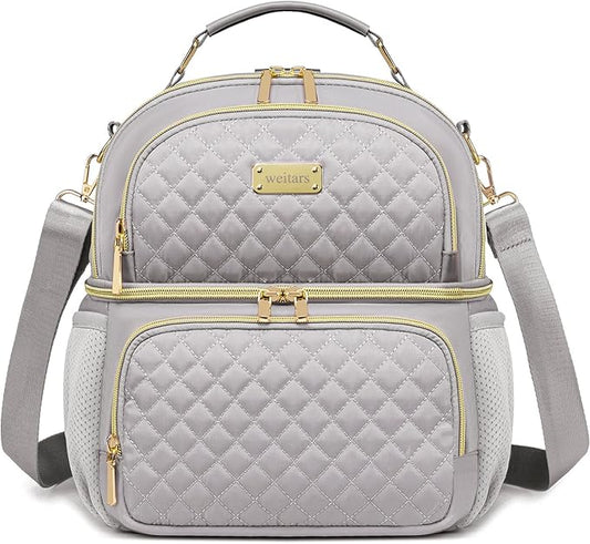 Weitars Lunch Bag for Women,Dual Compartment Lunch Box for Women Lunch Tote for Work,Insulated Leakproof Lunch Cooler Bag with Side Pockets and Adjustable Strap for Hiking,Picnic,Beach