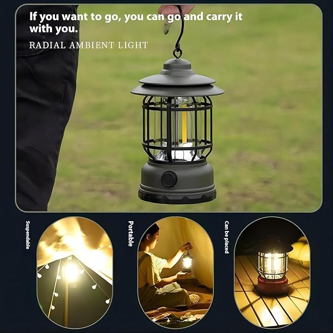 Rechargeable Camping Lantern,Outdoor Camping Light with USB Charging Port,Fearless of Wind and rain,Suitable for Garden,Courtyard,and Lawn Use(Green)