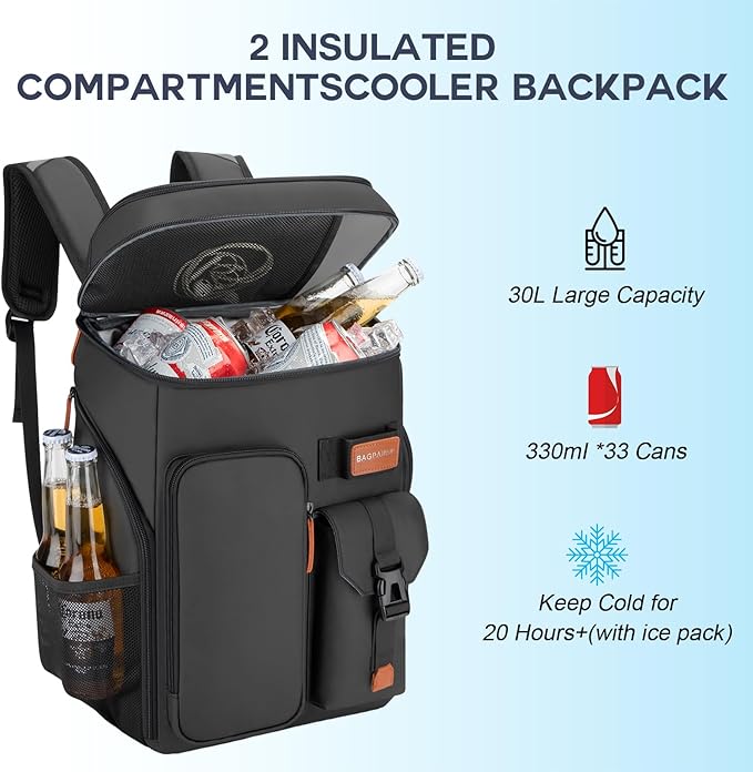 Insulated Cooler Backpack,33 Cans Multifunctional Double Deck Leakproof Cooler Bag with Sternum Strap,Large Capacity Lightweight Travel Camping Beach Backpack
