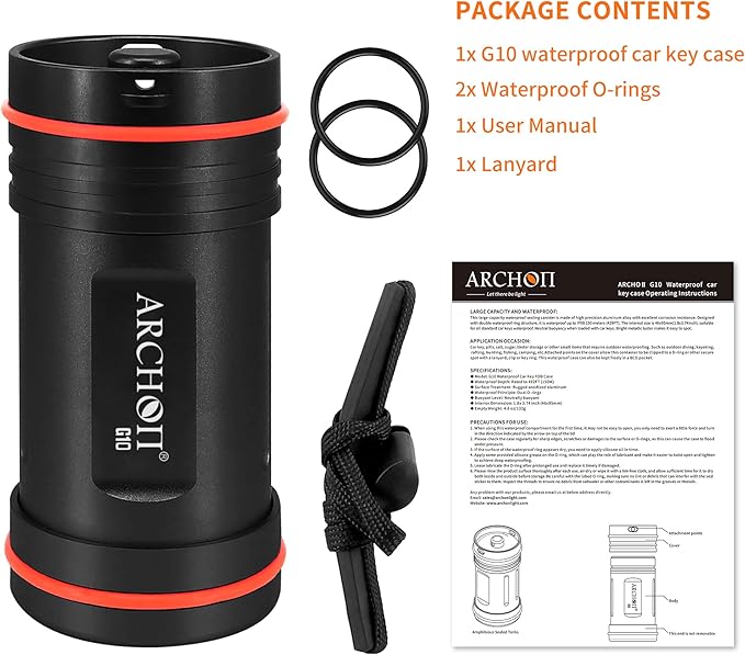 ARCHON Aluminum Alloy Waterproof Car Key Holder FOB Case, Keychain Dry Storage Box for Swimming,Diving Essential, Small Bag Kit for Boating