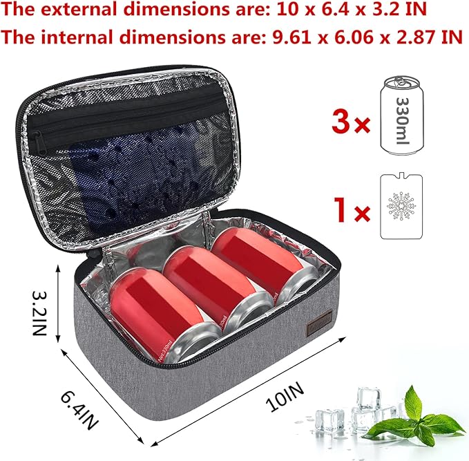 Gloppie Small Lunch Bag, Mini Lunch Box for Adults & Kids - CPC Certified, Food-Grade Lining | Portable Cooler for Work, School, Travel, (Grey)