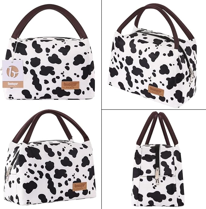 Buringer Insulated Lunch Bag Lunch Box for Women Men Adult Lunch Tote for Work Picnic Travel (Cow Print)