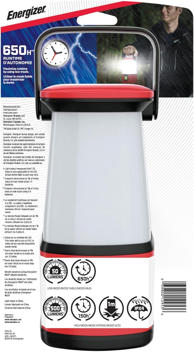 Energizer LED Camping Lantern Flashlight, Battery Powered LED Lanterns for Hurricane Supplies, Survival Kit, Camping Accessories, 500 Lumens Water Resistant Camping Light