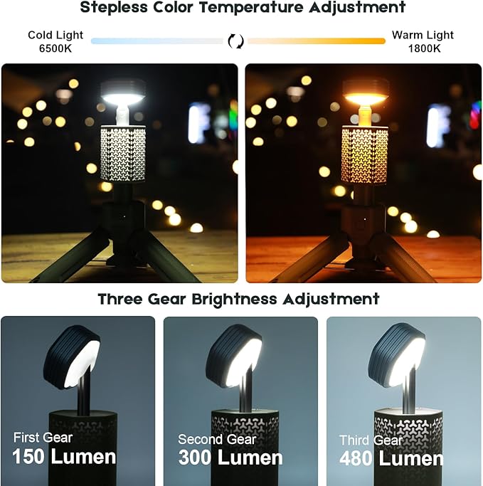 Camping Lights,Telescopic Camping Lantern with Storage Bag,7800mAh Rechargeable Outdoor Adventure Emergency Light,Waterproof LED Work Lights with Magnetic (Grass Green)