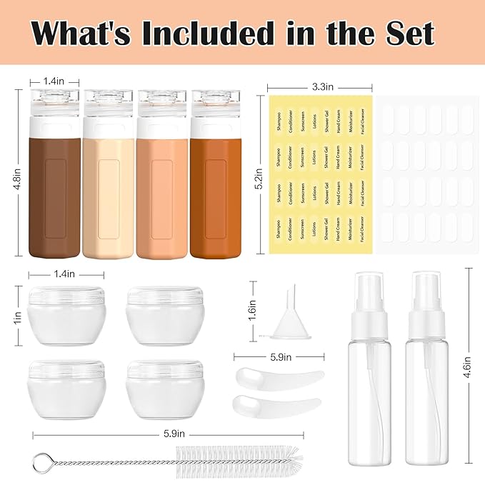 Redfly 17PCS Travel Bottles for Toiletries, TSA Approved Travel Size Containers, Leak Proof Travel Containers for Toiletries, Silicone Travel Kit for Shampoo, Conditioner, Lotion & Creams Apricot