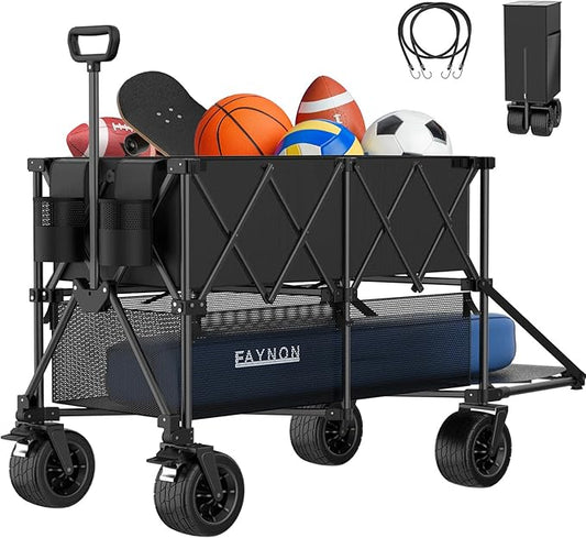 450L Double Decker Wagon with 500lbs Weight Capacity, Utility Wagon Cart Heavy Duty,with Big All-Terrain Beach Wheels & Drink Holders,for Camping, Garden, Sports, Beach, Shopping,Black