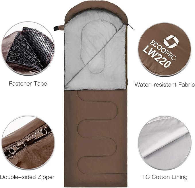 ECOOPRO Warm Weather Sleeping Bag - Portable, Waterproof, Compact Lightweight, Comfort with Compression Sack - Great for Outdoor Camping, Backpacking & Hiking-83 L x 30" W Fits Adults