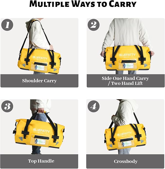 Waterproof Motorcycle Duffel Bag Roll Top Dry Duffel Bag with Quick-fixed Straps for Rafting, Boating, Kayaking, Travel, 50L(Yellow)