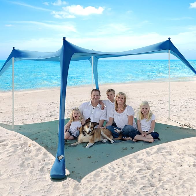 Beach Tent Sun Shelter - 10 x 10 Ft Beach Canopy UPF50+ UV Protection with Sandbags, Poles, Grond Pegs and Anti-Wind Ropes for Camping, Backyard, Picnics and Fishing