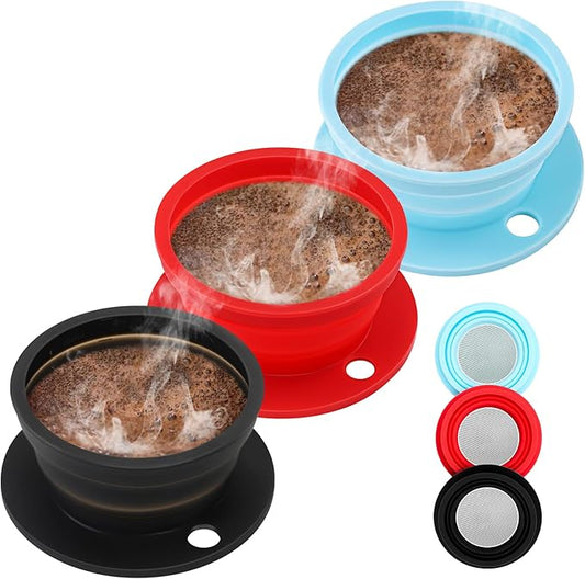 3-Packs Paperless Travel Pour Over Coffee Maker, Collapsible Travel Pour Over Coffee Dripper, Camping Coffee Maker with Reusable Filter