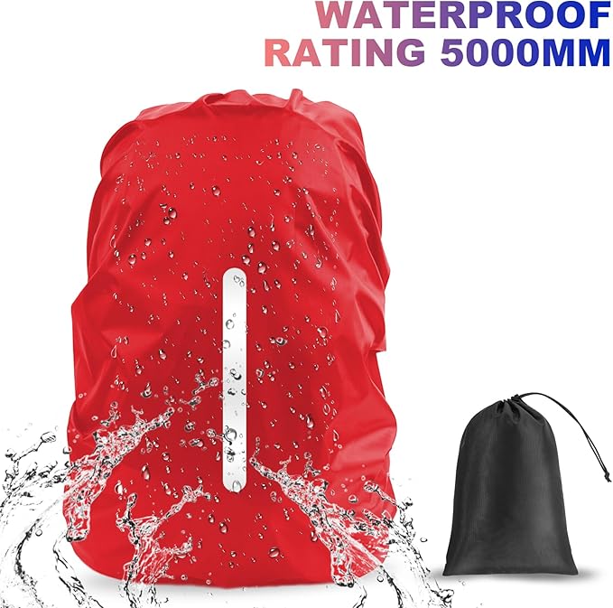 LAMA 2pcs Waterproof Rain Cover for Backpack, Reflective Rainproof Protector for Anti-dust and Anti-Theft M 30L-40L Darkblue Red