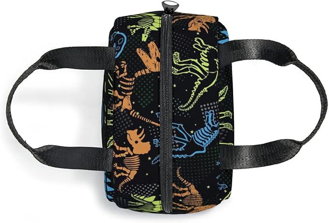 Giwawa Dinosaur Lunch Box for Kids, Colorful Dino Fossil Animal Print Reusable Lunch Bag Thermal Lunch Cooler Tote Bags for Boys Girls Men Women Travel Picnic, Front Pocket & Zipper Closure