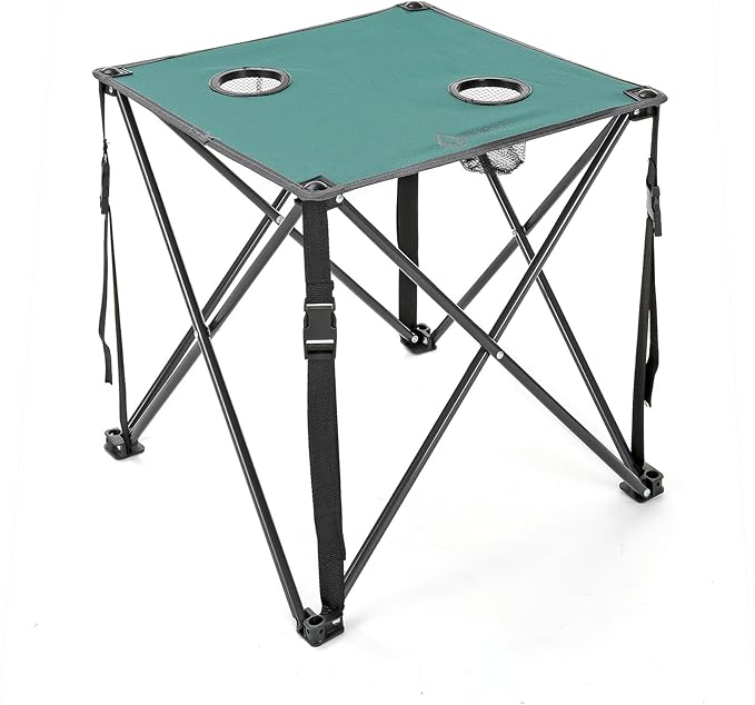 ARROWHEAD OUTDOOR 26” (66cm) Heavy-Duty Portable Camping Folding Table, 2 Cup Holders, Compact, Square, Carrying Case Included, Steel Frame, High-Grade 600D Canvas, USA-Based Support