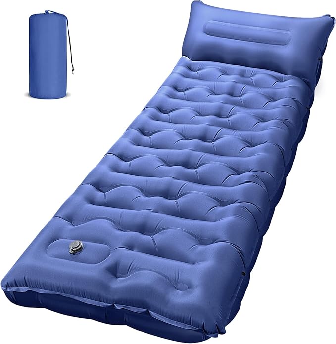 Sleeping Pad, 6" Extra Thick Camping Mat with Pillow Built-in Foot Pump, Ultra Comfortable Inflatable Sleeping Mat for Camping, Backpacking, Hiking, Camp Tent - Enjoy a Comfy Sleep