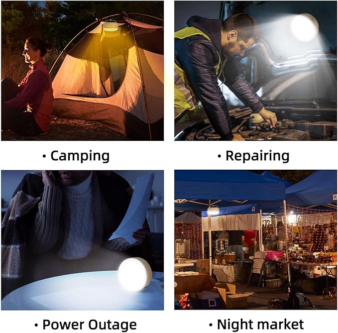 LED Camping Light, 4 Modes, Tent Light with Manget Base, Red Light Camping Lantern, Battery Operated Lamp, Portable Flashlight, Power Outage Light