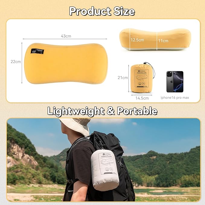 HIKEMAN Camping Memory Foam Pillow - Ultralight Washable Camping Essentials Backpacking Travel Pillow for Outdoor Camp, Sport, Airplanes, Hiking(Lemon Yellow)