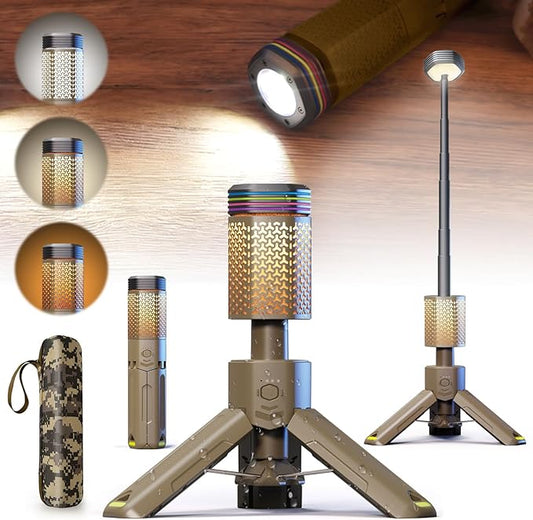 Camping-Lights-Rechargeable,Outdoor Telescopic-Collapsible-Lanterns with 2 Light Sources Mobile Lighting 10500mAh Battery Flash Light & Road Lamp for Adventure/Hiking/Camping/Live Streaming(Khaki)