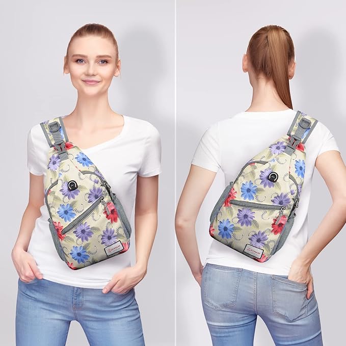 ZOMAKE Sling Bag for Women Men, Small Crossbody Sling Backpack, Mini Water Resistant Shoulder Daypack for Travel, Anti Thief Chest Bag for Hiking, Sports(Color Chrysanthemum)