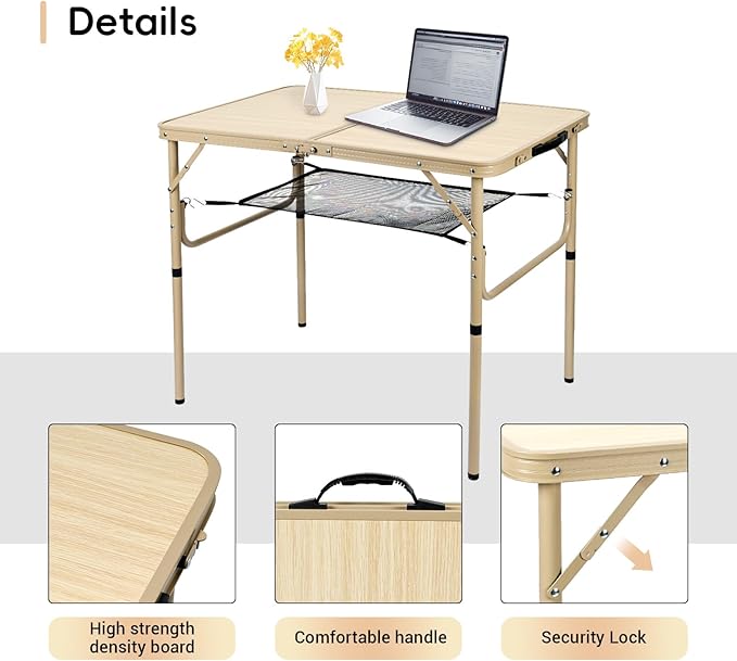 3FT Camping Table 2 Adjustable Height Portable Lightweight Surface Aluminum Fold Up Stand for Picnic,Beach BBQ,Cooking, Outdoor & Indoor