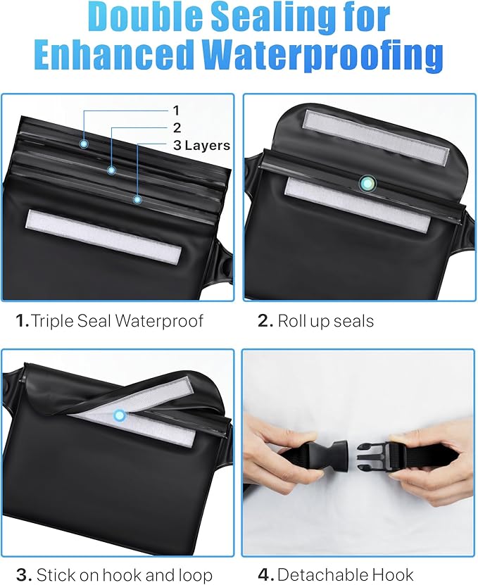 F-color Waterproof Fanny Pack - Waterproof Phone Pouch with Waist Strap - Cruise Essentials 2025 Must Haves Waterproof Pouch Dry Bag Keep Phone Valuables Safe for Beach Kayaking Boating Fishing