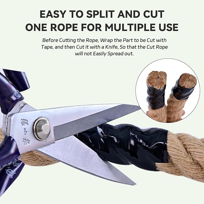 Rope 1-1/4 Inch 50 Feet, Heavy Duty Rope, Twisted Manila Hemp, Natural Jute for Tug of War, Construction, Rigging, Climbing, Crafting, Tree Work, Farm Decor, Outdoor Use