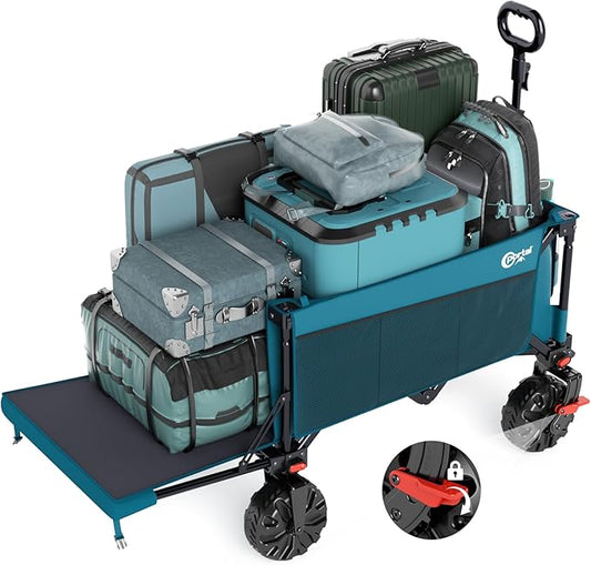 PORTAL 300L Large Capacity Foldable Wagon with Tailgate, 325LB Heavy-Duty Collapsible Utility Cart, All-Terrain Wheels & Brakes, Oversized Garden Wagon for Camping, Groceries, Sports, and Pets