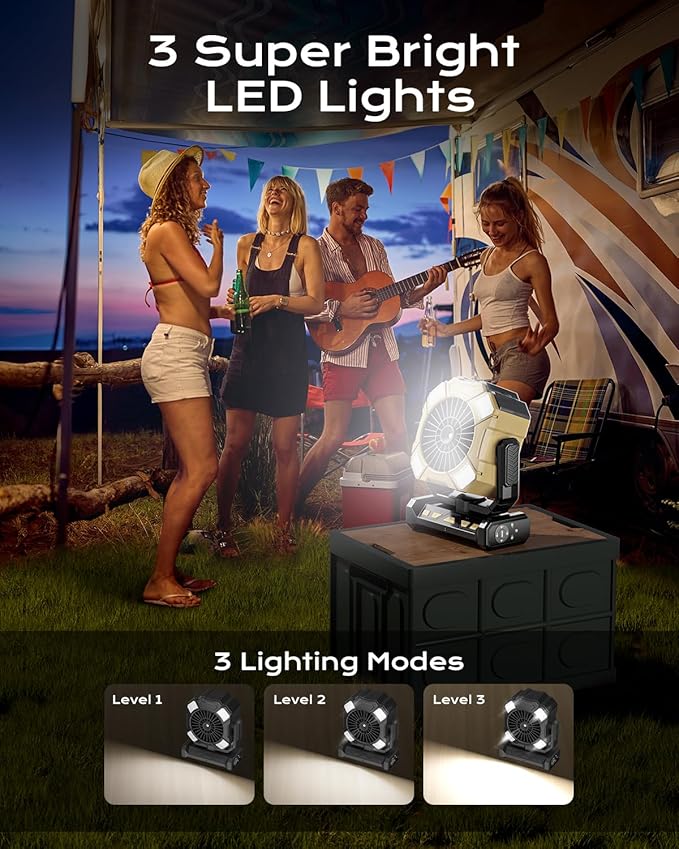 24000mAh Battery Operated Portable Misting Fan with 8M Remote Control, 4 Wind Speeds, 300ml Water Capacity, 3 Lighting Modes, Ideal for Camping, Outdoor & Industrial Use-Khaki