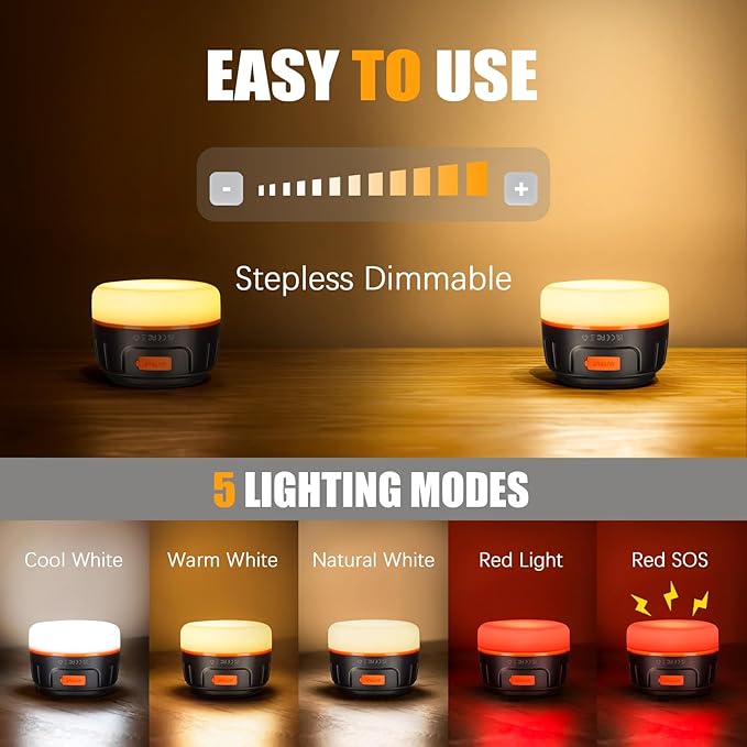 Rechargeable LED Camping Lantern 1000LM, 300H Runtime, 6400mAh, IPX5 Waterproof Tent Light for Camping, Hiking, Power Outages, Home, Emergency Use - Wireless Remote Edition,Orange