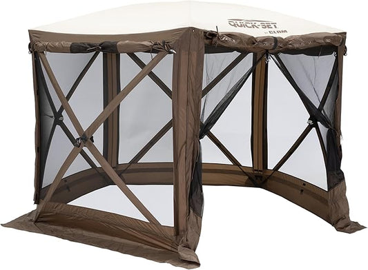CLAM Pop Up Screen Tent, Outdoor Camping Gazebo Canopy, Adventure with Wind Panels, 9' x 9', Brown