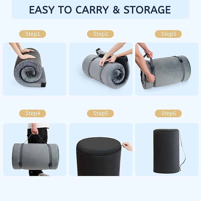 HomeMate CertiPUR-US Memory Foam Camping Mattress Pad Portable Roll Up Mattress for Adults Sleeping Mat Cot Mattress Pad