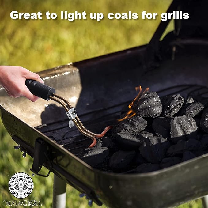Electric Charcoal Starter for Grill – Mata Leon Premium BBQ Grills Fireplace Tools Easier & Quicker Ignite Lump Coals Briquettes | NO Sparks or Ash | Durable 304 Heat Element Coils with 5ft Long Cable