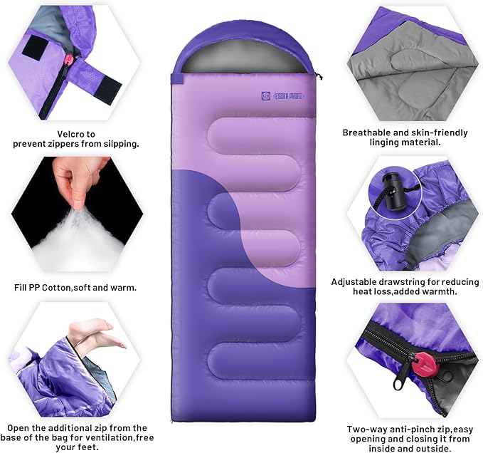 Sleeping Bags for Adults&Kids,Lightweight Waterproof Warm Weather Sleeping Bag,Compact Portable Sleeping Bag for Camping,Essentials Gear for Camping Hiking Outdoor Travel