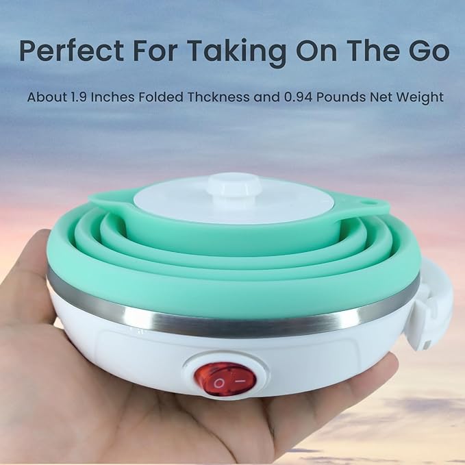 Travel Electric Kettle, Collpasible Portable Electric Kettle, Portable Tea Kettle + Paperless Travel Pour Over Coffee Maker, Collapsible Pour Over Coffee Dripper One Cup (Green)