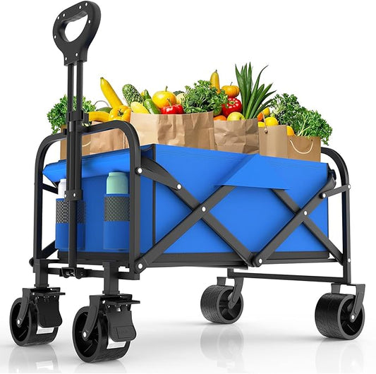 Wagons Carts Foldable, 330LBS Beach Wagon Collapsible with All-Terrain Wheels Portable Utility Folding Cart for Beach/Grocery/Garden/Fishing/Camping/Shopping/Outdoor/Travel, Blue