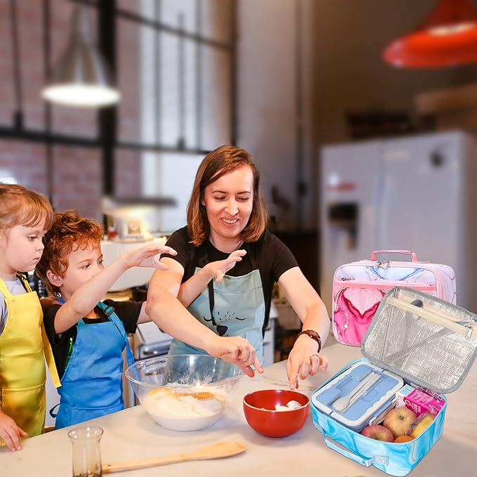 LOIDOU Lunch Box for Kids Boys Girls Insulated Lunch Bag Thermal Meal Tote Reusable Lunch Pail Bags for School Travel (Marble Blue)