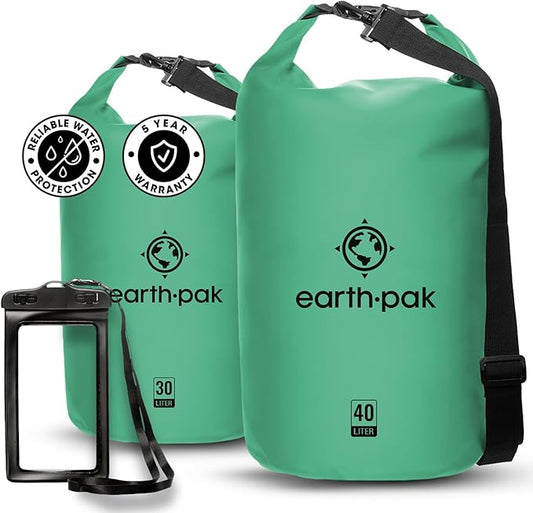 Earth Pak Waterproof Dry Bag - Roll Top Waterproof Backpack Sack (Seafoam 40L & 30L)