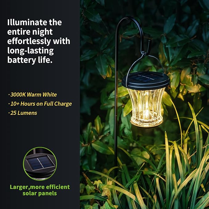 Glass Solar Lantern Outdoor, Waterproof Hanging Solar Lights for Outside with Modular Design, 3000K LED, Auto On/Off Table Lamp for Garden Patio Yard Fence Wall Decorative, Warm White(2 Pack)