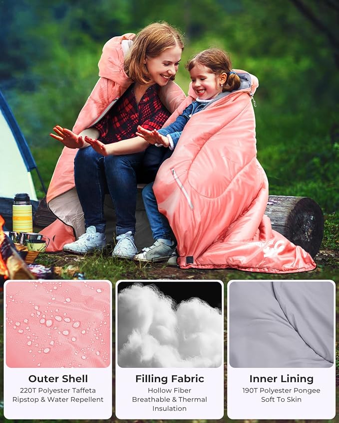 Sportneer Sleeping Bag - Wearable for Adults & Kids with Arm Zipper Holes in Cold & Warm Weather, Waterproof Portable Sleeping Bag for Camping, Hiking, Backpacking, Outdoor Travel