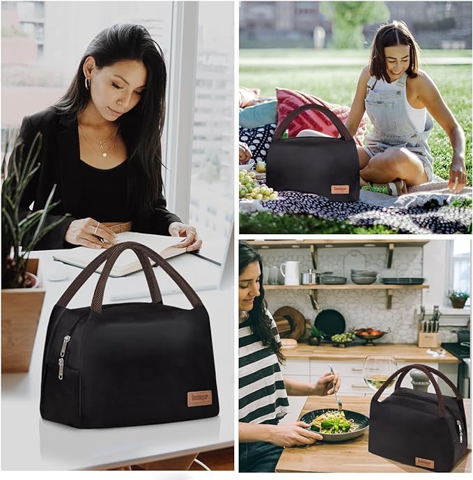 Buringer Insulated Lunch Bag Lunch Box for Women Men Adult Lunch Tote for Work Picnic Travel (Black)