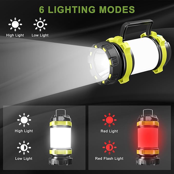 Alpswolf 2 Pack Camping Lantern Rechargeable, Led Lantern Camping Flashlight with 4000 Capacity Power Bank, 6 Modes, IPX4 Waterproof, Portable Rechargeable Lanterns for Power Outage, Hiking, Outdoor
