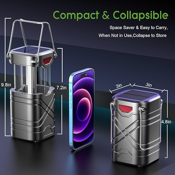 LETMY 2 Pack Camping Lantern, Rechargeable LED Lanterns, Solar Lantern Battery Powered Hurricane Lantern Flashlights with 3 Powered Ways & USB Cable for Emergency, Power Outage, Hurricane Supplies