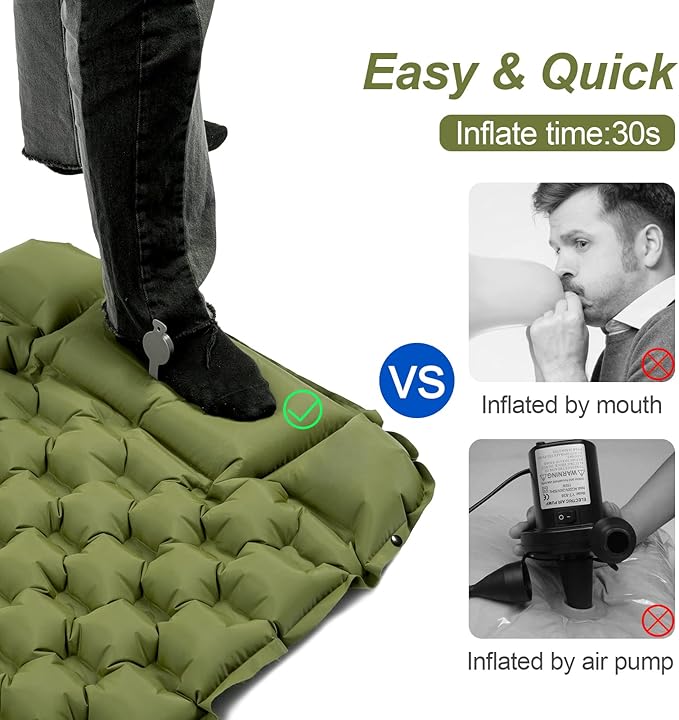 Night Cat Inflatable Sleeping Pads Mat Bed with Foot Pump and Pillow for Camping Backpacking Hiking Ultra-Light Compact Comfortable Extendable