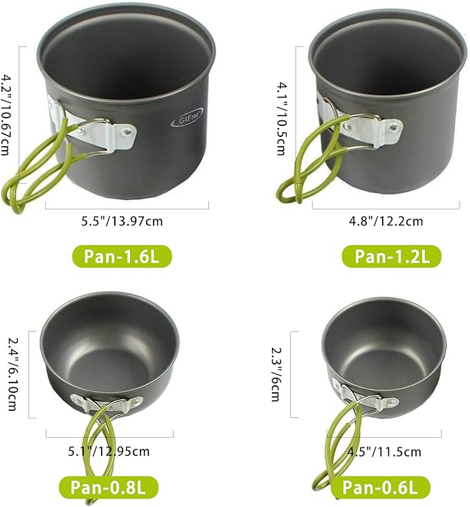 G4Free 2/4/13 PCS Camping Cookware Mess Kit Hiking Backpacking Picnic Cooking Bowl Non Stick Pot Knife Spoon Set