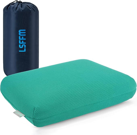 Memory Foam Camping Pillow, Travel Pillow,Small Pillows with Travel Storage Bag, Camping Pillow for Backpacking, Double-Layered Pillow Cover (Emerald Green)