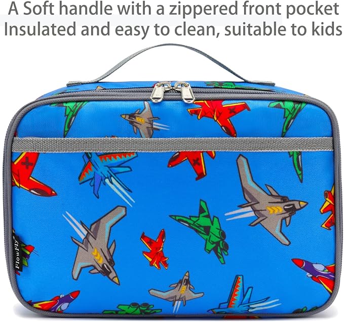 FlowFly Kids Lunch box Insulated Soft Bag Mini Cooler Back to School Thermal Meal Tote Kit for Girls, Boys, Fighter