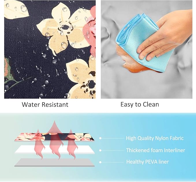 LOKASS Lunch Bag Women Double Deck Insulated Lunch Box Large Cooler Tote Bag with Removable Shoulder Strap Wide Open Thermal Meal Prep Lunch Organizer Box for Adults Work/Outdoor, Black Peony