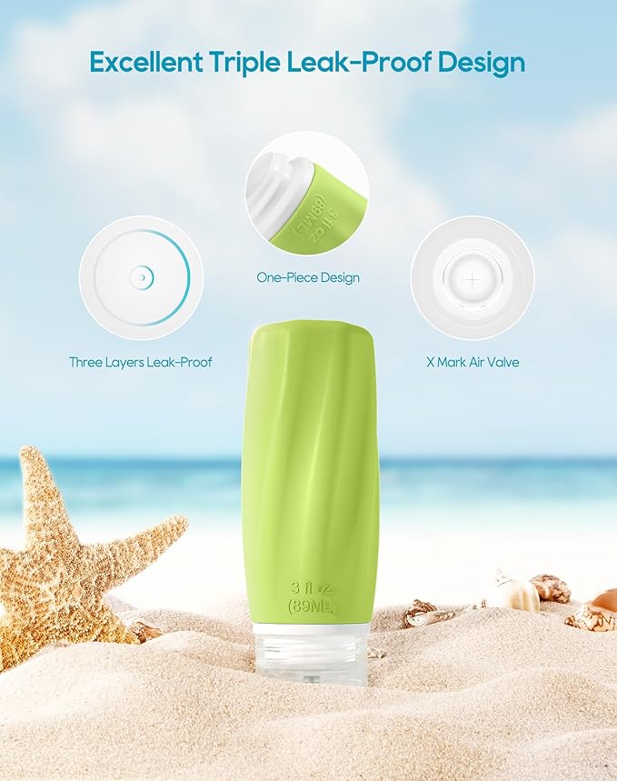 Morfone Travel Bottles Set for Toiletries, Tsa Approved Travel Size Containers Leak Proof Refillable Liquid Silicone Squeezable Travel Accessories for Shampoo Conditioner Lotion (Green)