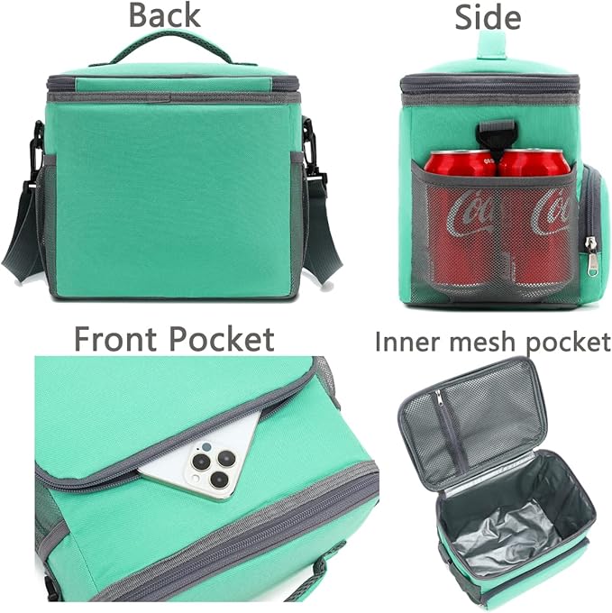 Insulated Lunch Bag for Adult/Women/Men, Reusable Large Lunch Box Cooler Soft Tote, Thermal Meal Prep Lunch Pail with Adjustable Shoulder Strap for Picnic/School/Travel/Office, Green
